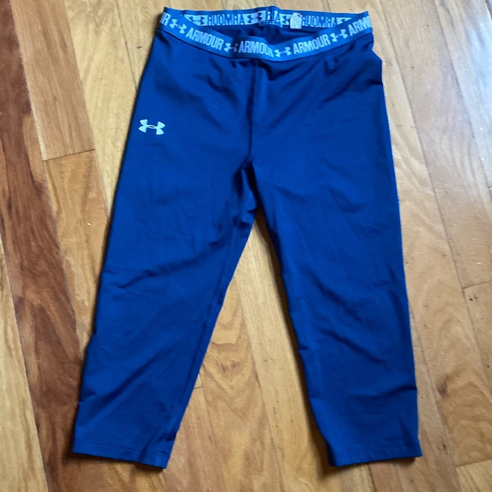 Under Armour girls running tights. Marine blue. XL